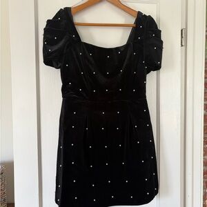 Lulus luxe possibilities black velvet pearl mini dress
